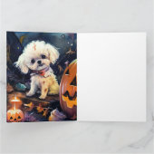 Carte Bichon Frise Halloween avec citrouilles effrayant (Intérieur)