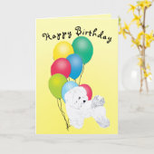 Carte Bichon Frise Joyeux anniversaire (Fleur jaune)