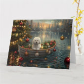 Carte Bichon Frise Noël Festive Voyage (Fleur jaune)