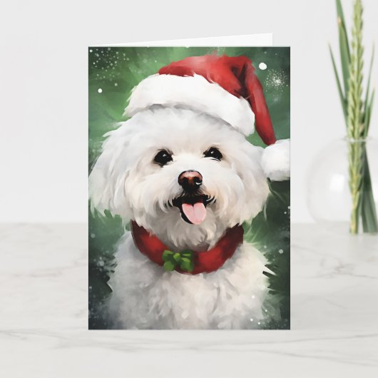 Carte Bichon Frise peinture de Noël (Devant)