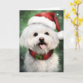 Carte Bichon Frise peinture de Noël (Fleur jaune)