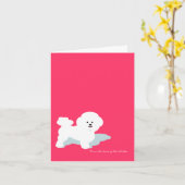 Carte Bichon Frise personnalisée en rose (Fleur jaune)