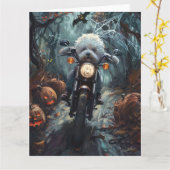 Carte Bichon Frise Riding Moto Halloween Scandale (Fleur jaune)