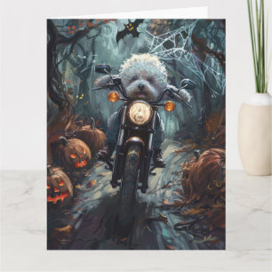 Carte Bichon Frise Riding Moto Halloween Scandale