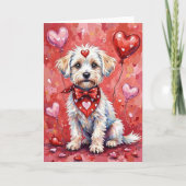 Carte Bichon Frise Valentine’s Day Dog with Hearts Red (Devant)