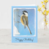 Carte Bickadee sur la peinture d'alimentation - Oiseaux  (Fleur jaune)