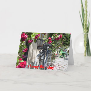 Carte Bicyclettes et roses en Suède, joyeux anniversaire