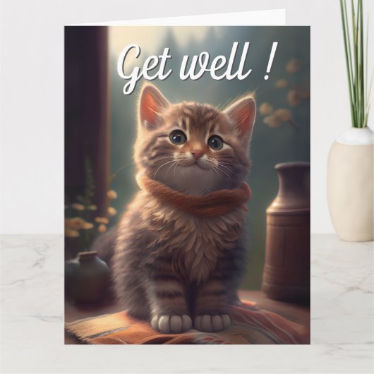 Carte Bien Se Bien Bientôt Kitten Avec Écharpe (Devant)