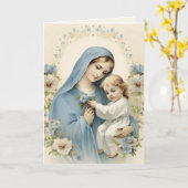 Carte Bienheureuse Marie "Belle Dame habillée en bleu" P (Fleur jaune)