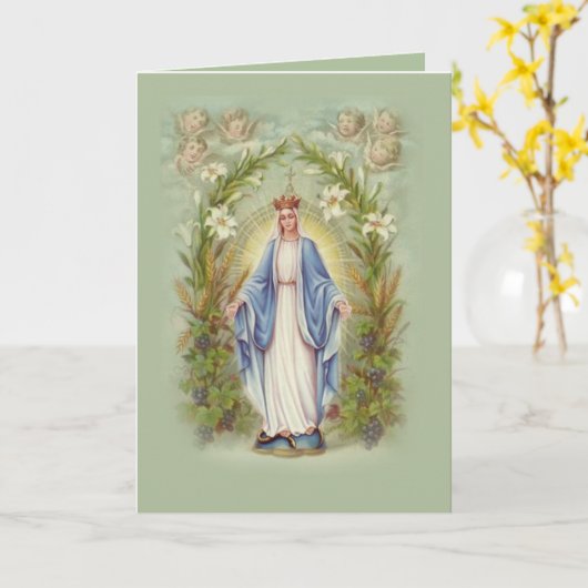 Carte Bienheureuse Vierge Marie Anges et fleurs catholiq (Fleur jaune)