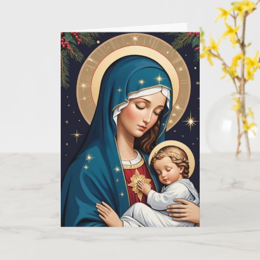 Carte Bienheureuse Vierge Marie Traditionnelle Noël Cath (Fleur jaune)