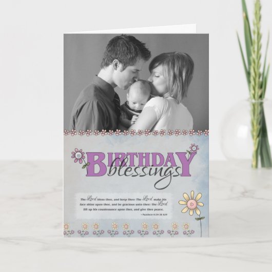 Carte Bienheureux Anniversaire fleurs & Bible verse phot (Devant)