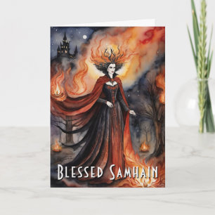 Carte Bienheureux Samhain Red Queen Halloween sorcière d