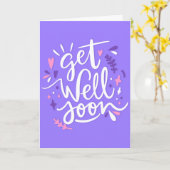 Carte Bientôt, la typographie moderne violet et blanche (Fleur jaune)