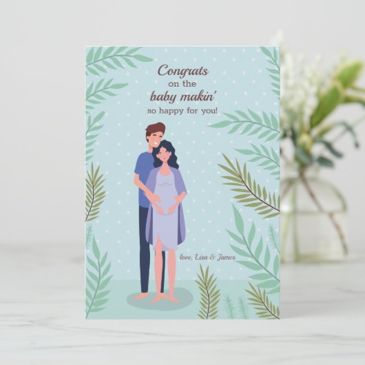 Carte Bientôt Trois Félicitations De Grossesse (Debout devant)