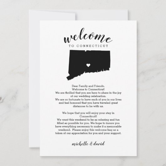 Carte Bienvenue à Connecticut Mariage Lettre & Itinérair (Devant)