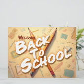 Carte Bienvenue à l'école - Design d'art crayon (Debout devant)