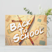 Carte Bienvenue à l'école - Design d'art crayon (Debout devant)