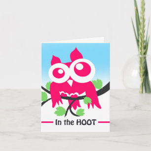 Carte Bienvenue à NeighborHOOT, Chouette rose mignonne,