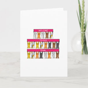 Carte Bienvenue à notre équipe de chats caricaturaux