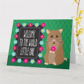 Carte Bienvenue au Monde Petit Un - Hamster (Fleur jaune)