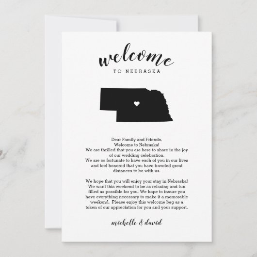 Carte Bienvenue au Nebraska | Lettre de mariage et itiné (Devant)