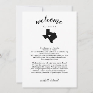 Carte Bienvenue au Texas  Lettre Mariage & Itinéraire
