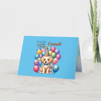 Carte Bienvenue Baby Boy Chien Chien Chien et Ballons