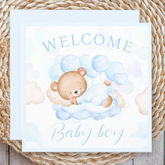 Carte Bienvenue Baby Boy Nom Bleu Bear Card