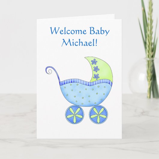 Carte Bienvenue Baby Nom du garçon Personnalisé Blue Bug (Devant)