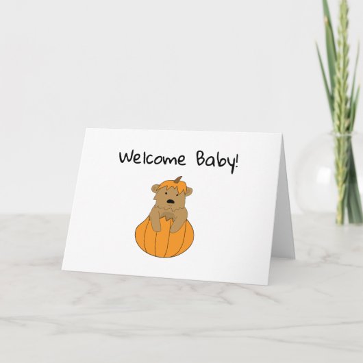 Carte Bienvenue bébé Citrouille ours (Devant)