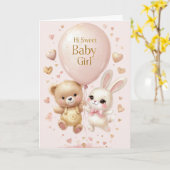 Carte Bienvenue bébé fille (Fleur jaune)