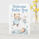 Carte Bienvenue bébé garçon (Fleur jaune)