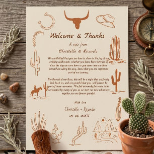 Carte Bienvenue Boho Western & remerciement note de mari