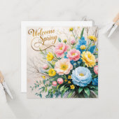 Carte Bienvenue Bouquet Floral Spring (Devant/Arrière en situation)