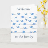 Carte Bienvenue dans la famille, silhouette d'oiseaux su (Fleur jaune)