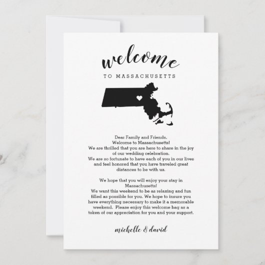 Carte Bienvenue dans le Massachusetts Lettre Mariage Iti (Devant)