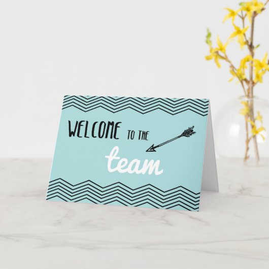Carte Bienvenue dans l'équipe, Employé, Turquoise avec C (Fleur jaune)