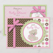 Carte bienvenue d'invitation de fille d'ours (Devant / Derrière)
