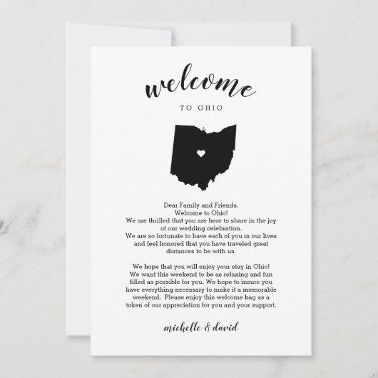 Carte Bienvenue en Ohio | Lettre Mariage et itinéraire (Devant)