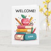 Carte Bienvenue en première année de l'enseignant Person (Fleur jaune)