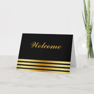 Carte Bienvenue minimal noir avec bandes dorées