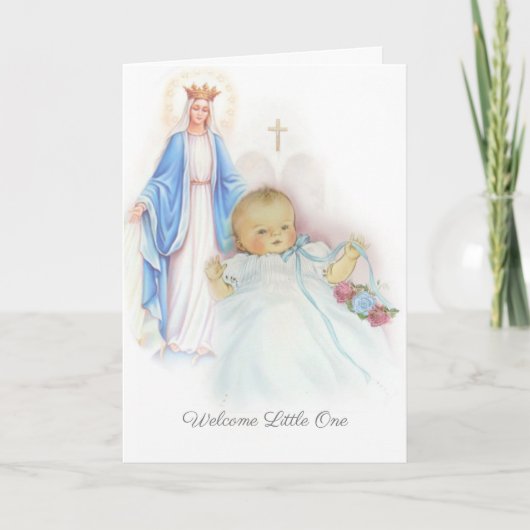 Carte Bienvenue Nouveau bébé garçon ou fille religieuse (Devant)