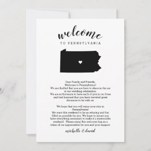 Carte Bienvenue Pennsylvanie Mariage lettre et itinérair