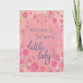Carte Bienvenue Petite dame rose bébé fille (Devant)