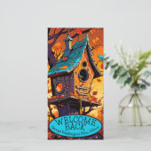 Carte Bienvenue Retour Enseignants Automne Birdhouse Sch (Debout devant)