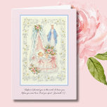 Carte Bienvenue Vintage bébé fille Vierge Marie catholiq<br><div class="desc">Belle image vintage de la Sainte Vierge Marie,  Notre Dame de Grâce,  donnant sur une petite fille. Tout le texte et les polices peuvent être modifiés.</div>