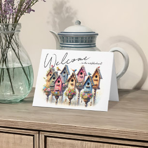 Carte Bienvenue Voisin Charme Rustique Birdhouse Pastel