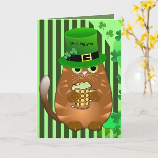 Carte Bière buvant le chat du jour de St Patrick (Fleur jaune)