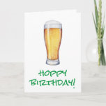 Carte Bière de houblon d'anniversaire<br><div class="desc">Anniversaire de houblon en verre de bière d'aquarelle "! ",  carte de voeux. Intérieur des caractéristiques de carte assortissant le message de motif de style de pub et d'anniversaire de coutume.</div>